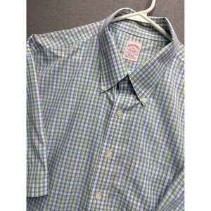 Brooks Brothers Button Down Mens XXL Blue Green Plaid Original Polo Shirt SS